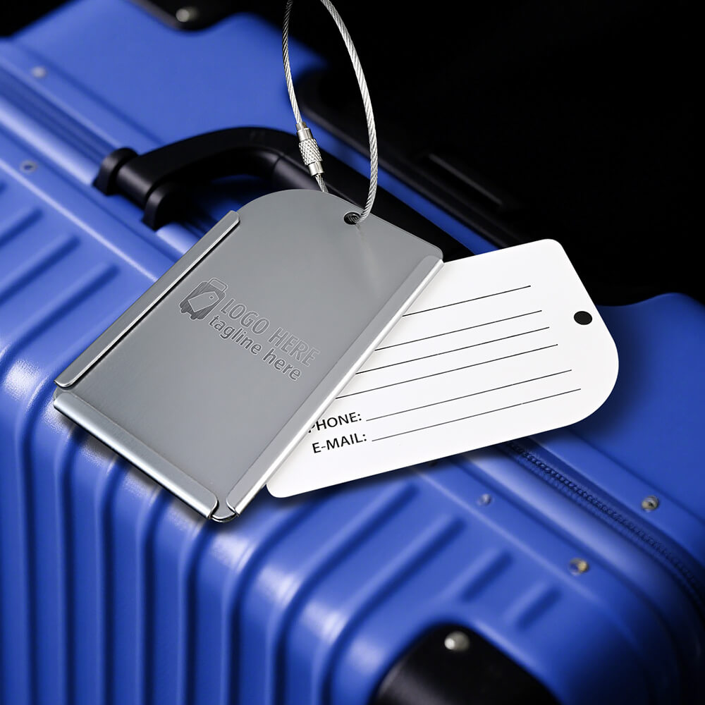 Lifestyle shot of Exquisite Aluminum Luggage Tag Lifestyle shot of Exquisite Aluminum Luggage Tag