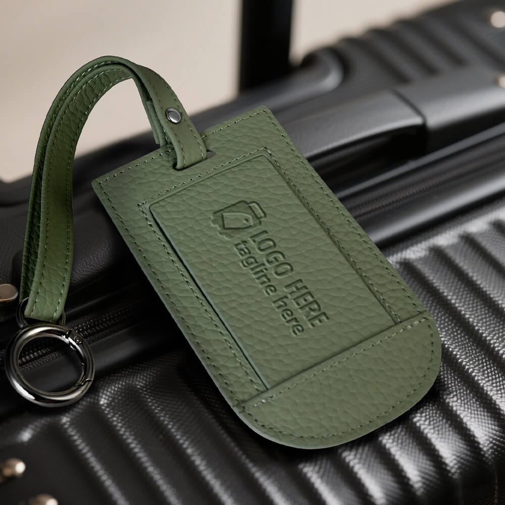 Lifestyle shot of Genuine Leather Travel Tag with Flip Cover