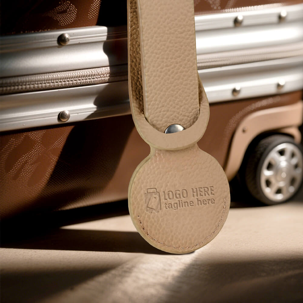 Lifestyle shot of Mini PU Luggage Tag with Customizable Colors