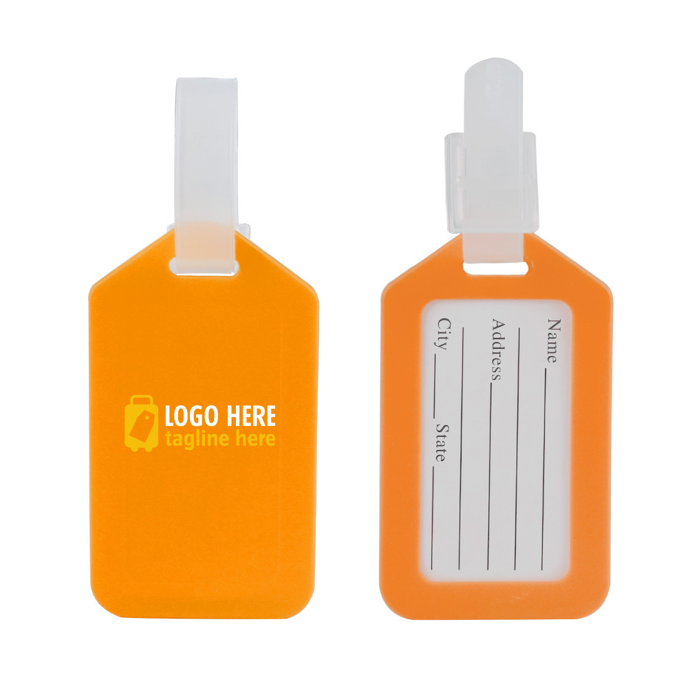 Oranje bagagelabels met logo aan beide zijden