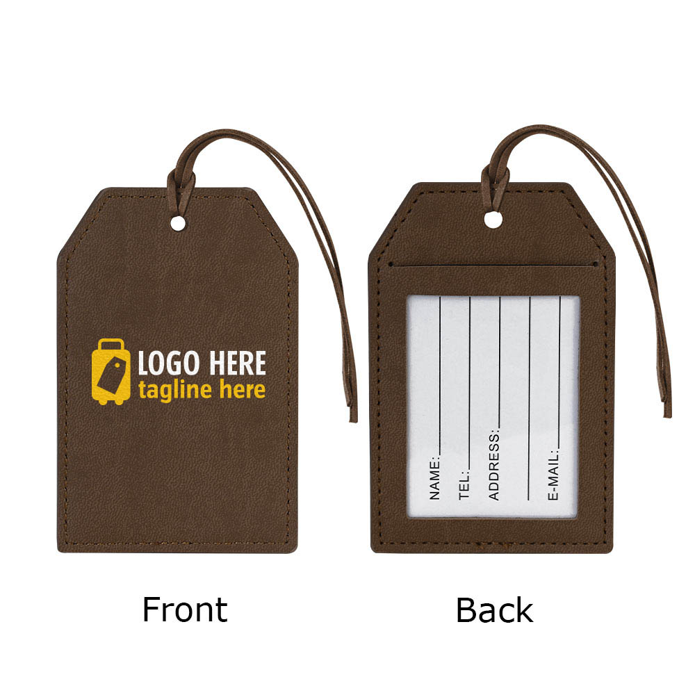 Creatieve bagagelabels met touwtje, koffie en logo