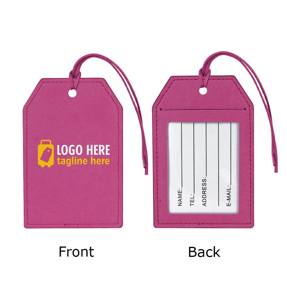 Creatieve bagagelabels met touwtje, rozerood met logo