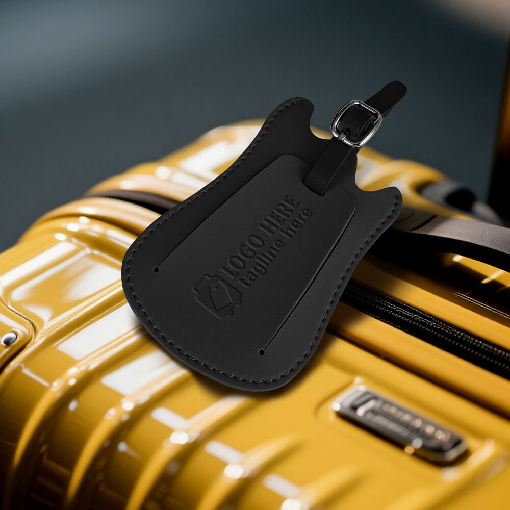 Lifestyle shot of Genuine Leather Guitar Luggage Tags