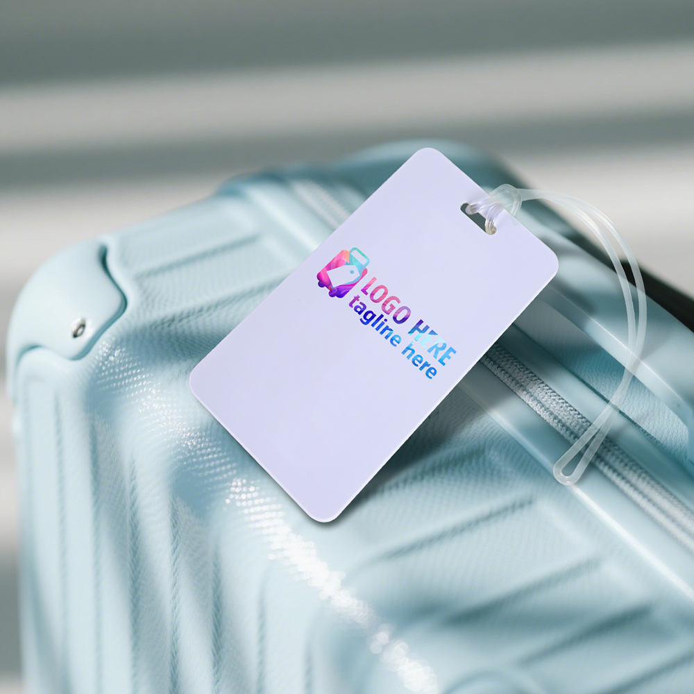 Lifestyle shot of Plastic Card Insert Luggage Tag With Strap