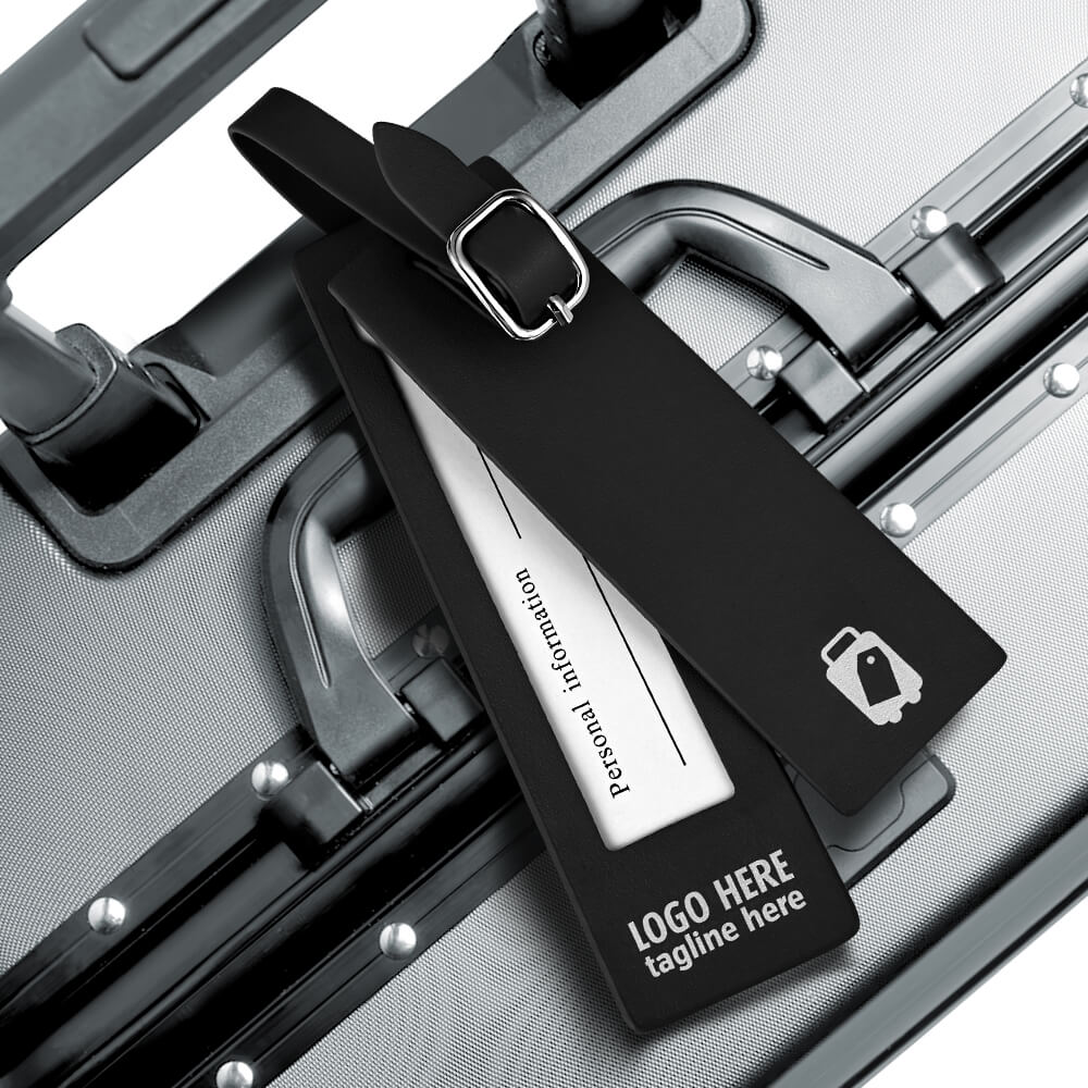 Lifestyle shot of Scratch Resistant Microfiber Leather Luggage Tags