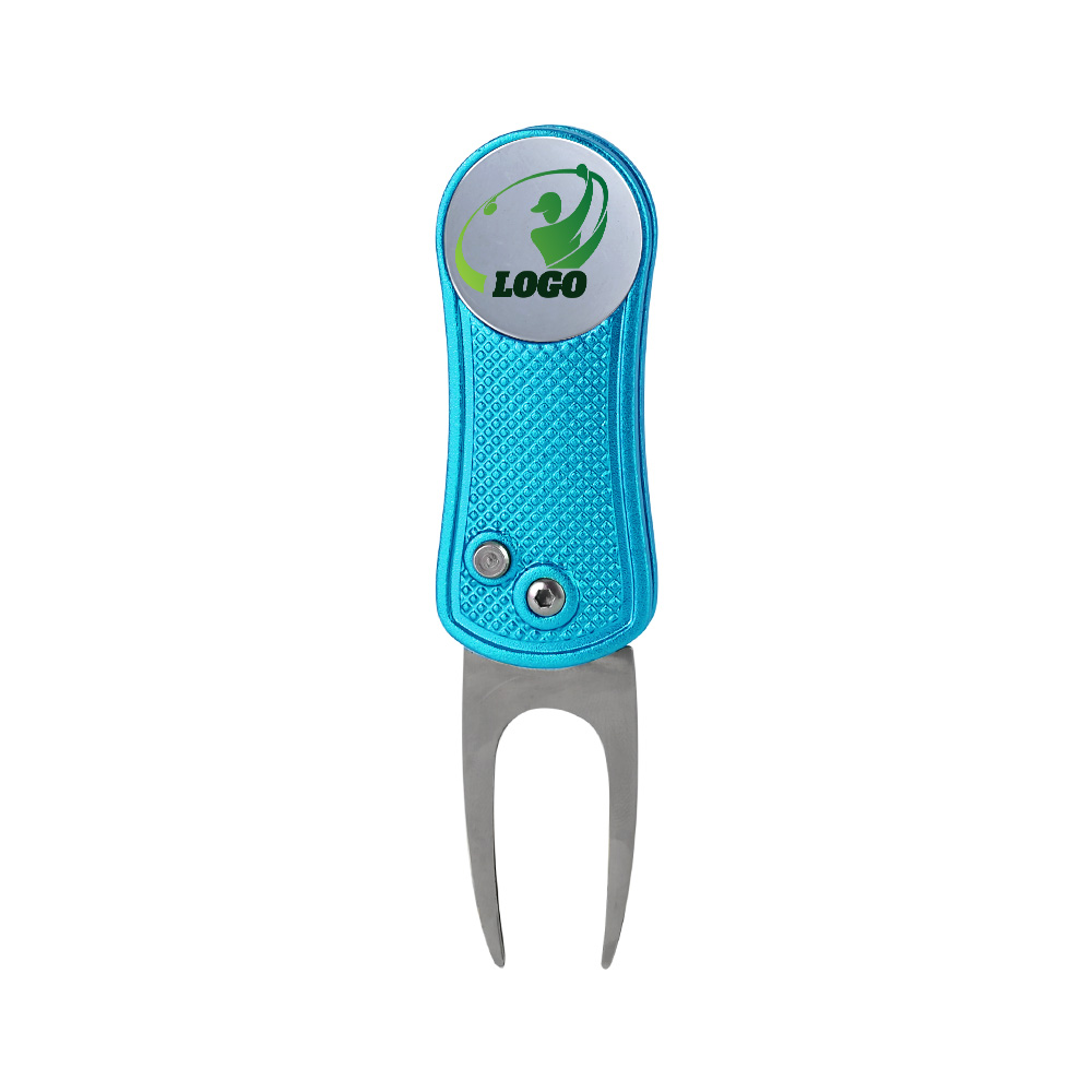 Magnetic Folding Golf Divot Tool with Ball Marker Blue with Logo Magnetic Folding Golf Divot Tool with Ball Marker Blue with Logo