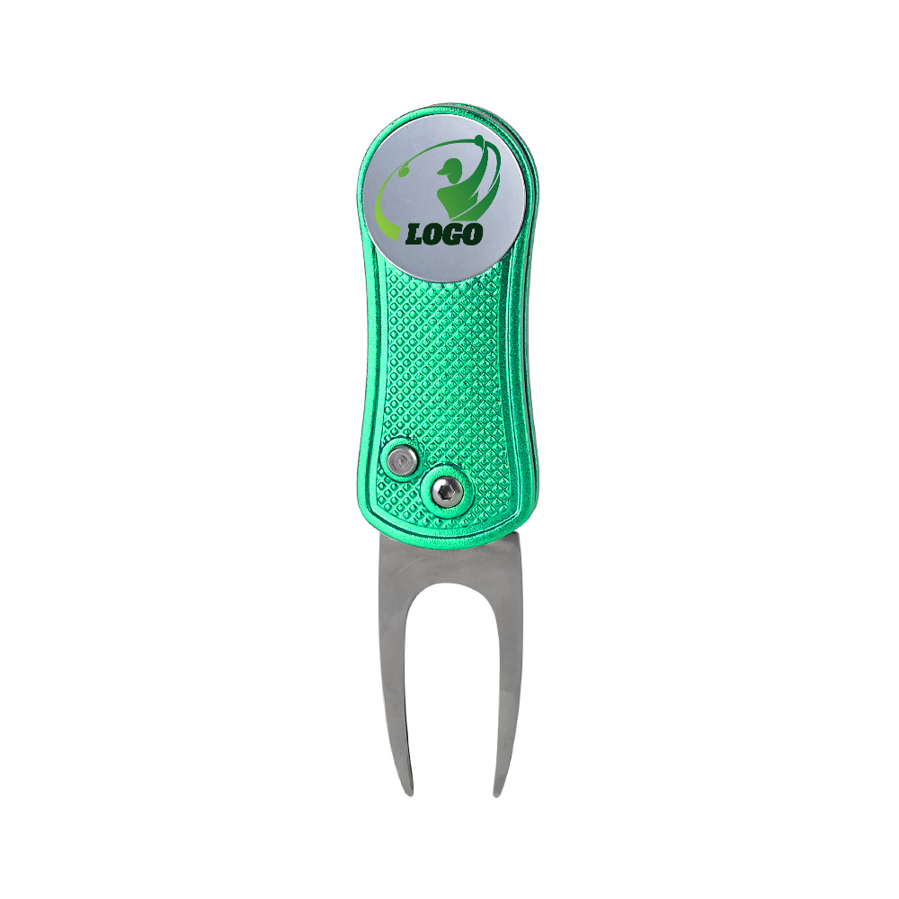 Magnetic Folding Golf Divot Tool with Ball Marker Green with Logo Magnetic Folding Golf Divot Tool with Ball Marker Green with Logo
