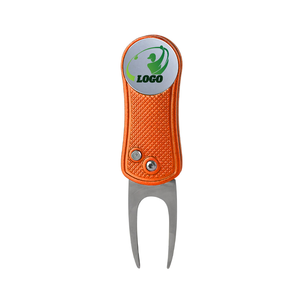 Magnetic Folding Golf Divot Tool with Ball Marker Orange with Logo Magnetic Folding Golf Divot Tool with Ball Marker Orange with Logo