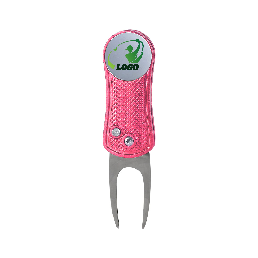 Magnetic Folding Golf Divot Tool with Ball Marker Pink with Logo Magnetic Folding Golf Divot Tool with Ball Marker Pink with Logo
