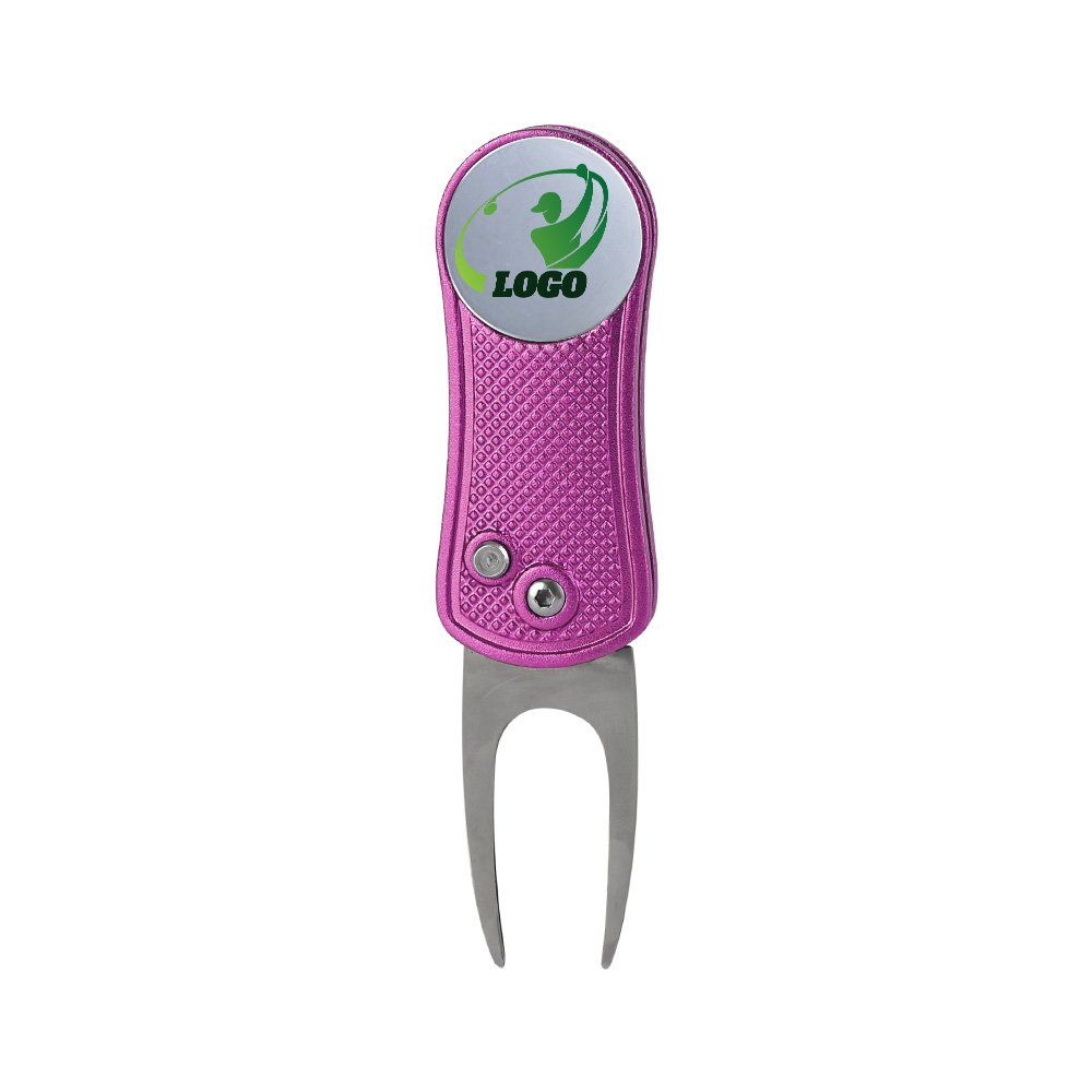 Magnetic Folding Golf Divot Tool with Ball Marker Purple with Logo Magnetic Folding Golf Divot Tool with Ball Marker Purple with Logo
