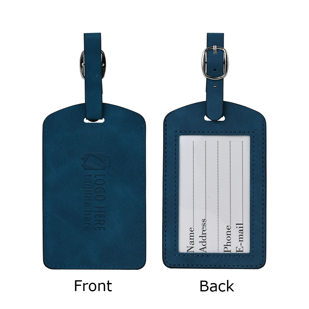 Waterdichte en slijtvaste bagagelabel van PU-leer, donkerblauw met logo