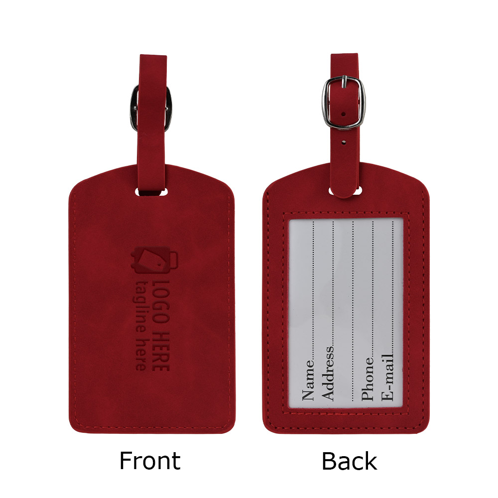 Waterdichte en slijtvaste bagagelabel van PU-leer, rood met logo