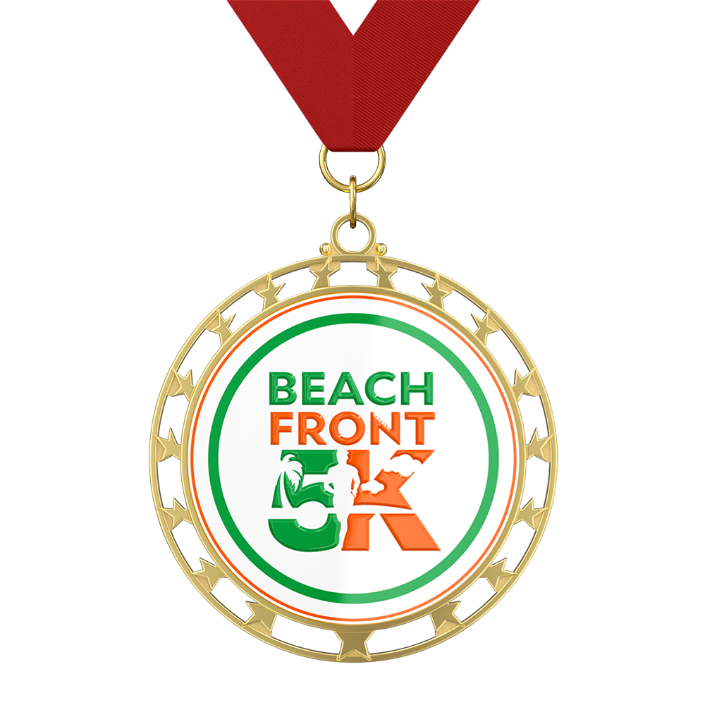 BEACH FRONT 5K Medal with ribbon