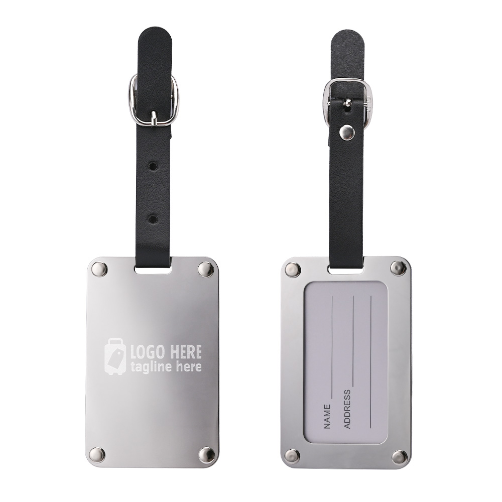 Polished Silver Tone Stainless Steel Luggage Tag Free Shipping