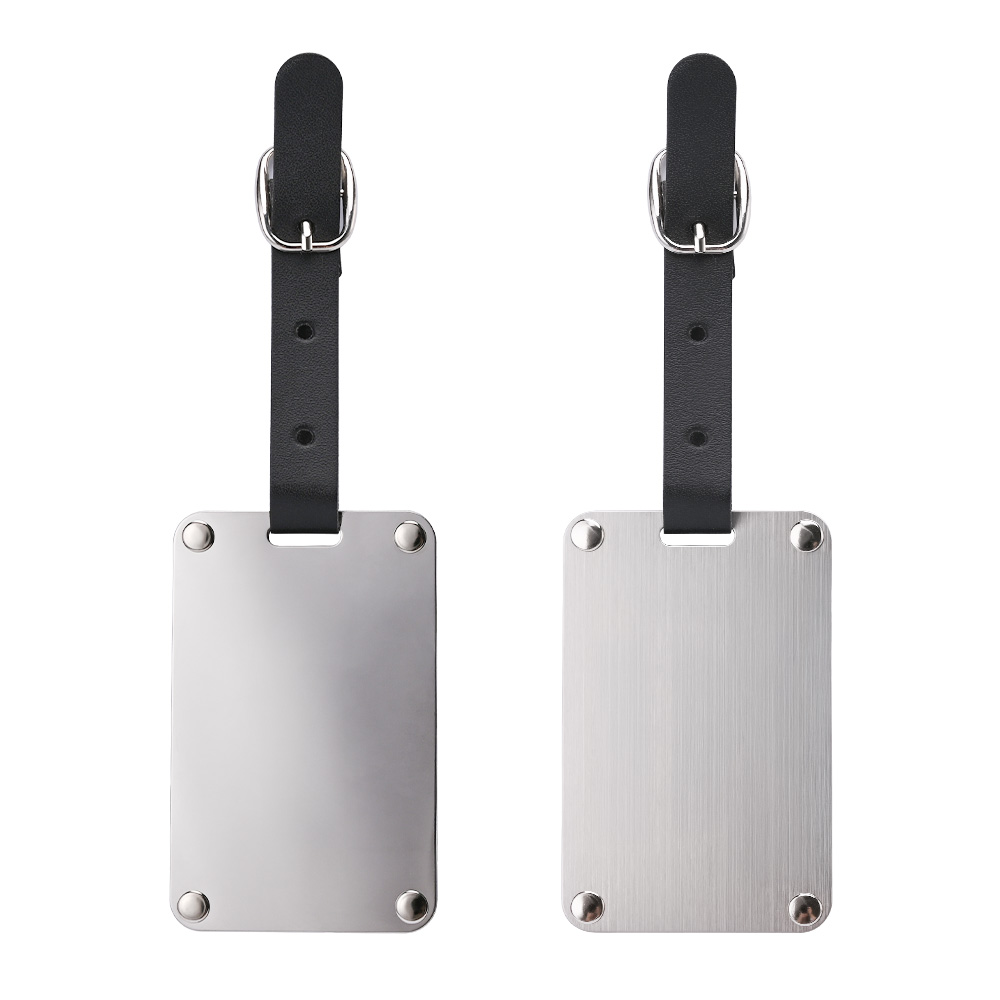 Polished VS Brushed Silver Tone Stainless Steel Luggage Tag Free Shipping