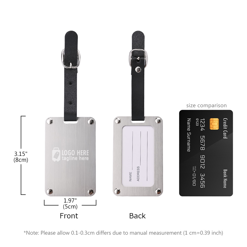 Scale shot of Silver Tone Stainless Steel Luggage Tag Free Shipping