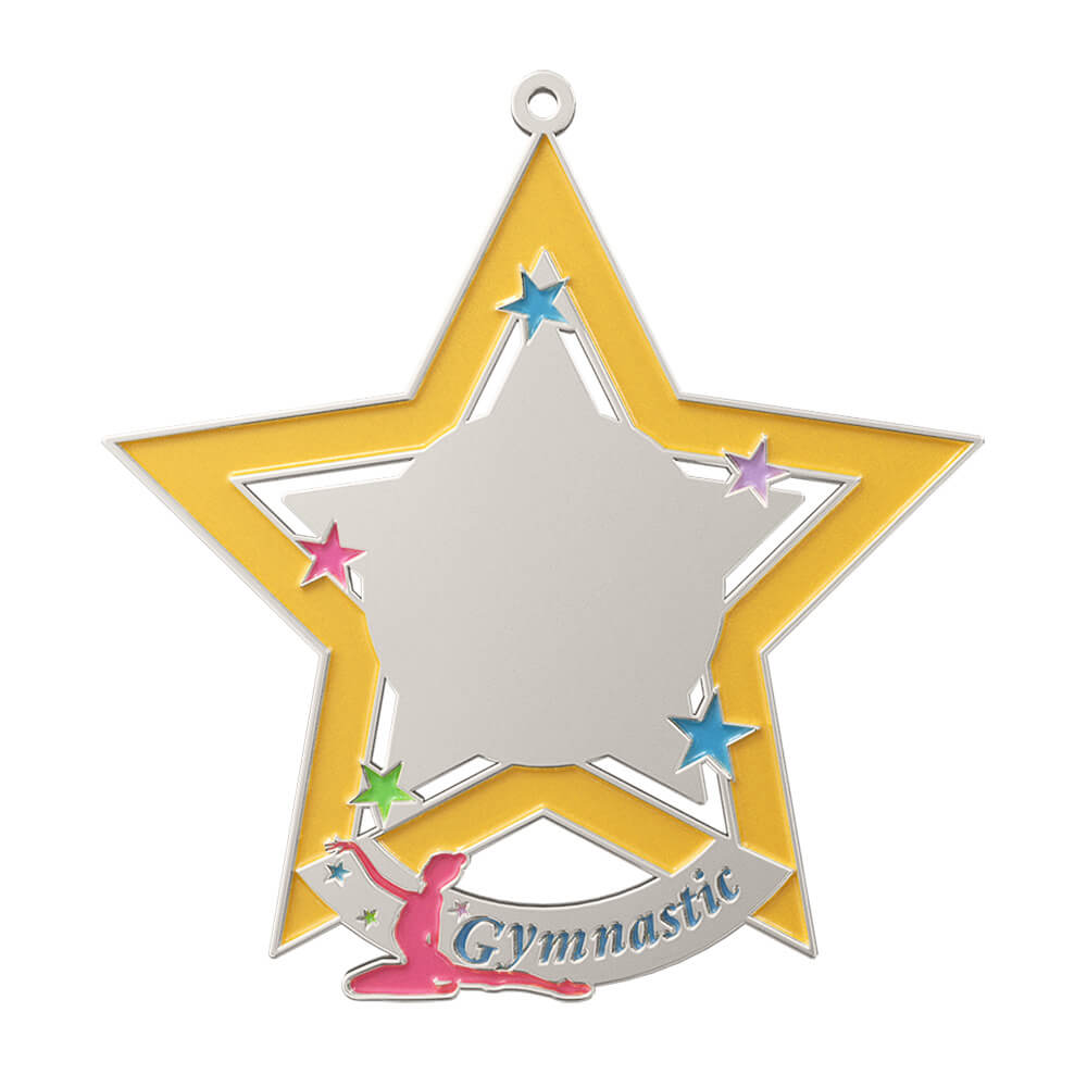 Excellence in Gymnastics Star Medal shiny silver