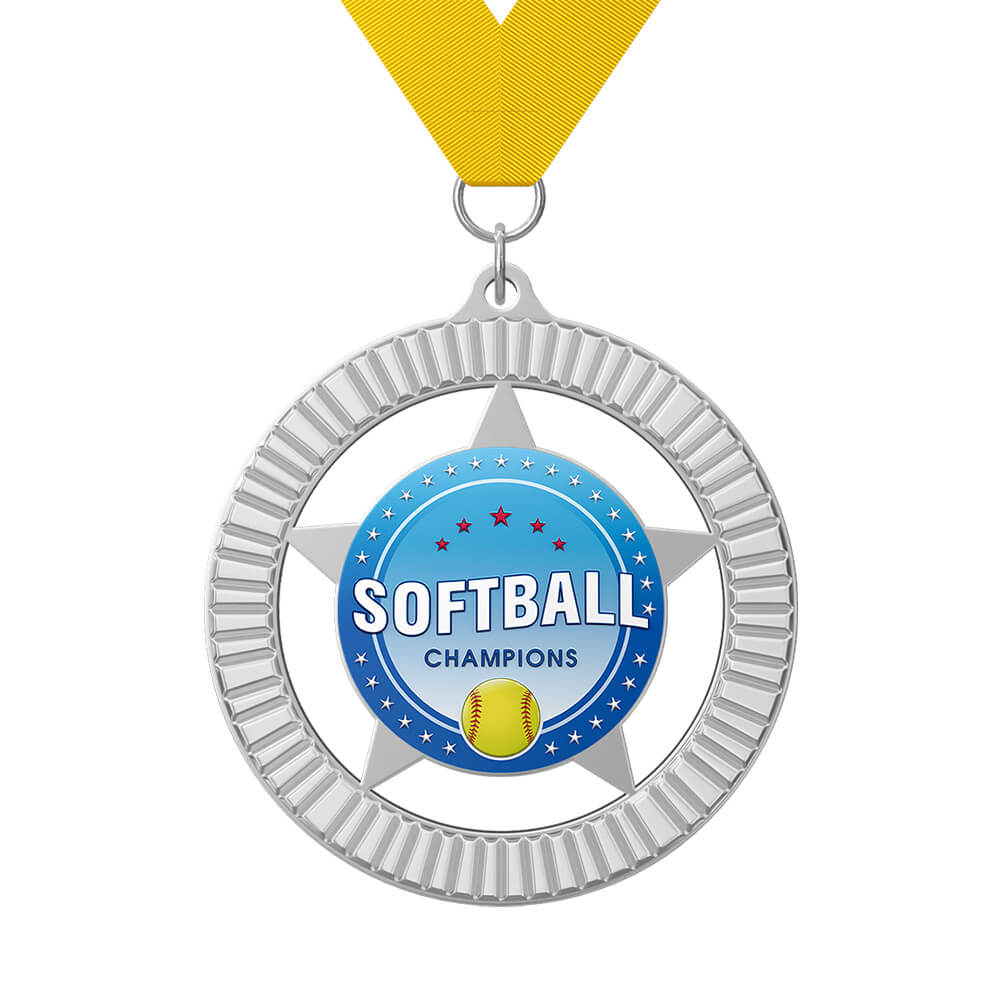 Softball Champions Medal with ribbon Softball Champions Medal with ribbon