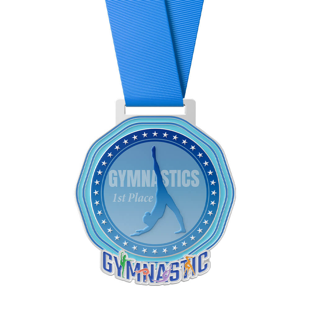 Blue Gradient Gymnastics 1st Place Octagonal Medal with ribbon Blue Gradient Gymnastics 1st Place Octagonal Medal with ribbon