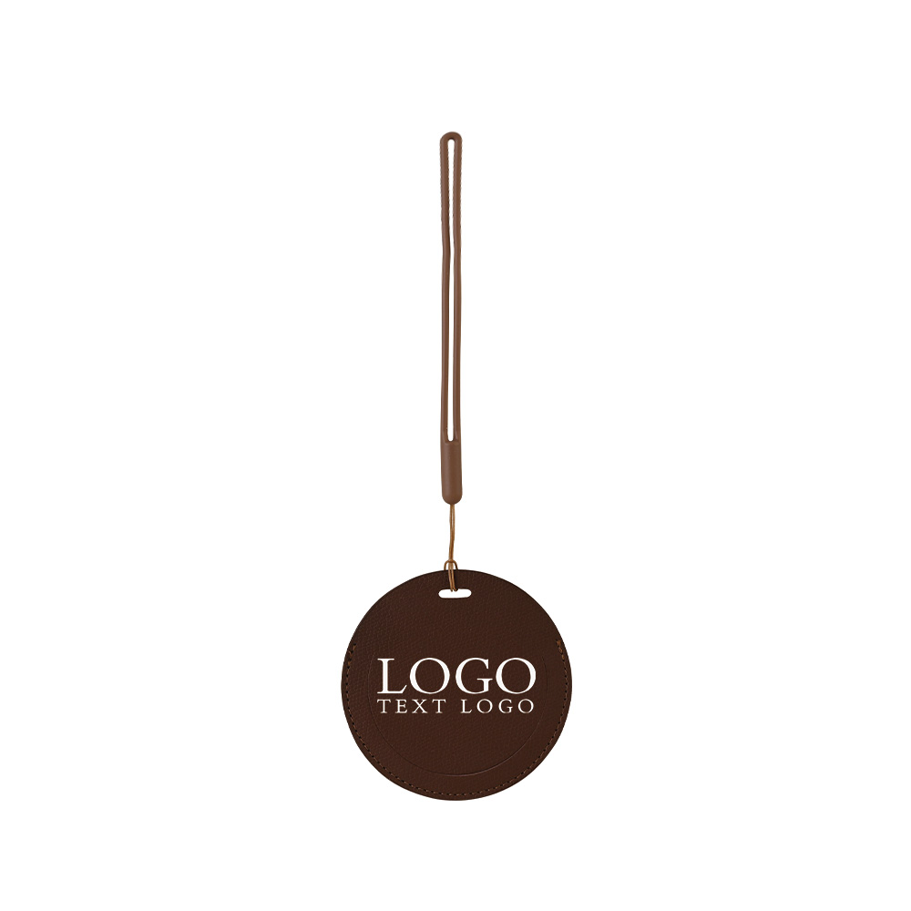 Brown Round PU Leather Luggage Tag blue with logo