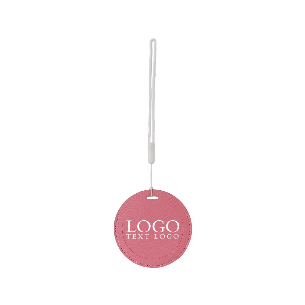 Pink Round PU Leather Luggage Tag blue with logo