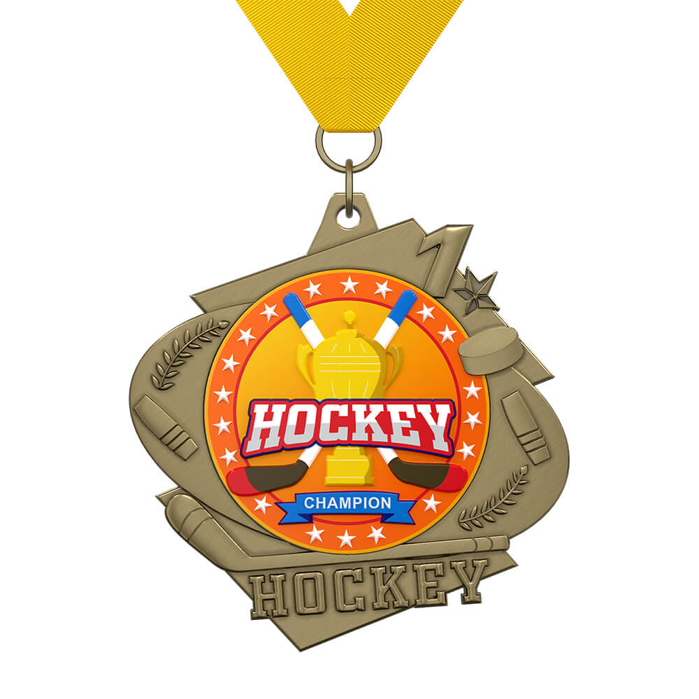 Hockey Champion Custom Medal with ribbon