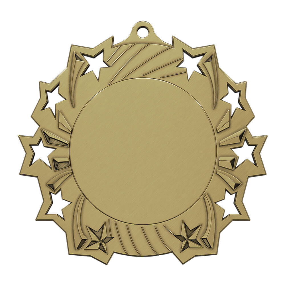 Hockey Medal with Star Design Antique Gold
