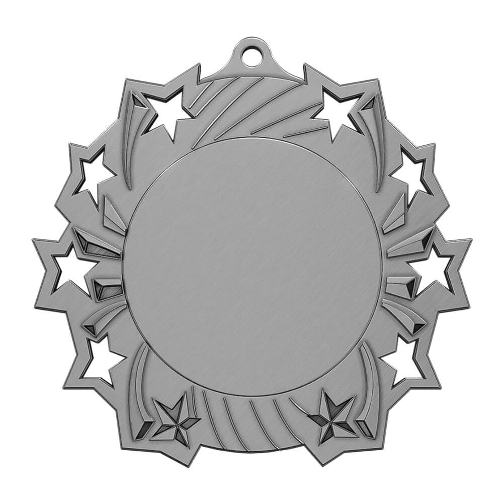 Hockey Medal with Star Design Antique Silver