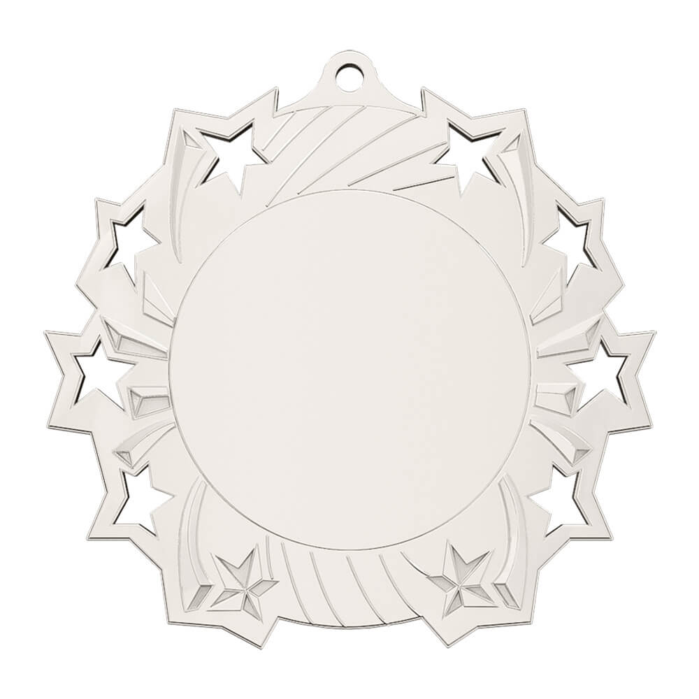 Hockey Medal with Star Design Shiny Silver