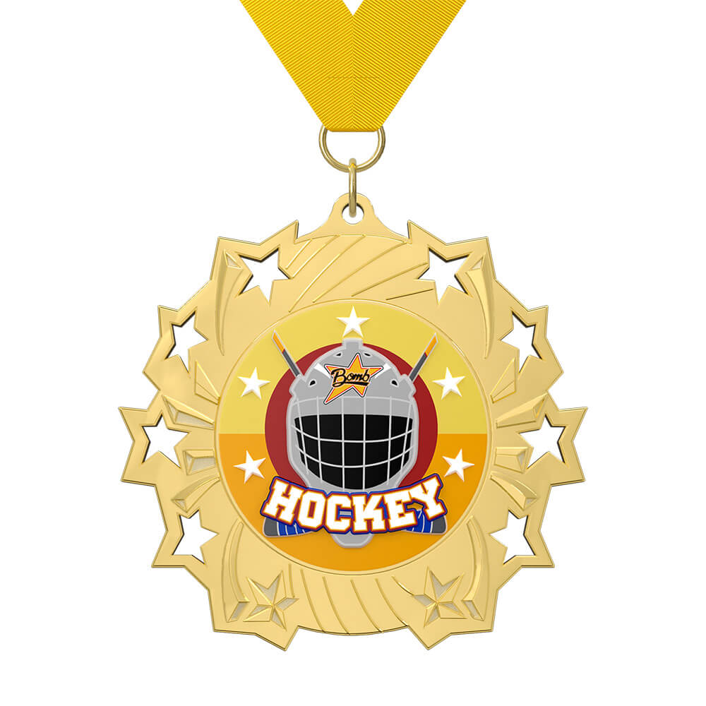 Hockey Medal with Star Design with ribbon
