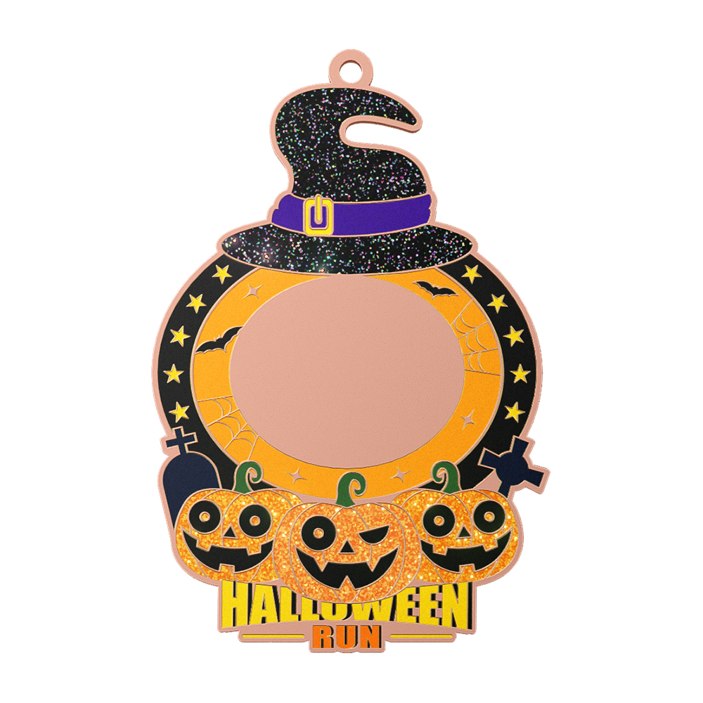 Custom Halloween Run Glitter Medal shiny copper