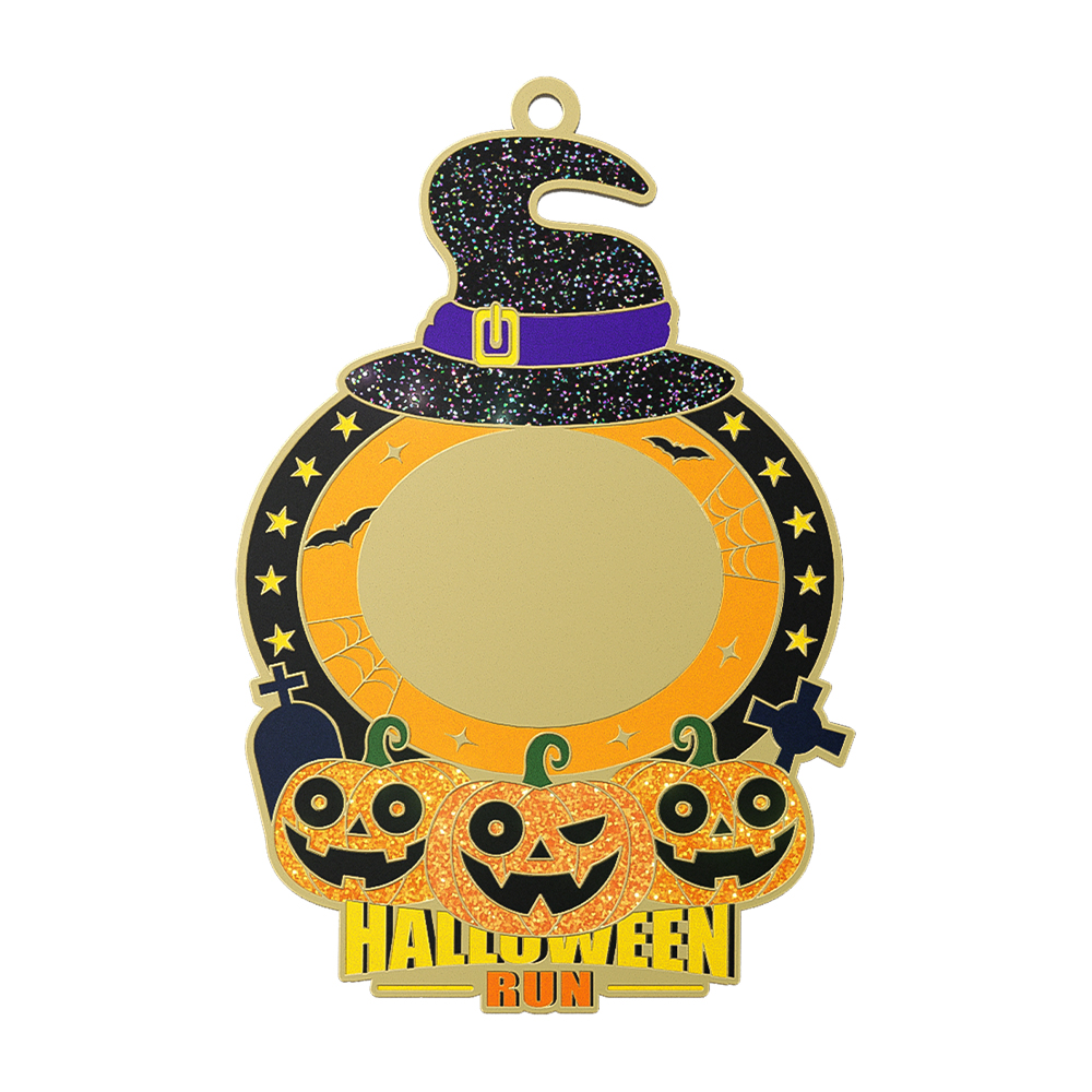 Custom Halloween Run Glitter Medal shiny gold