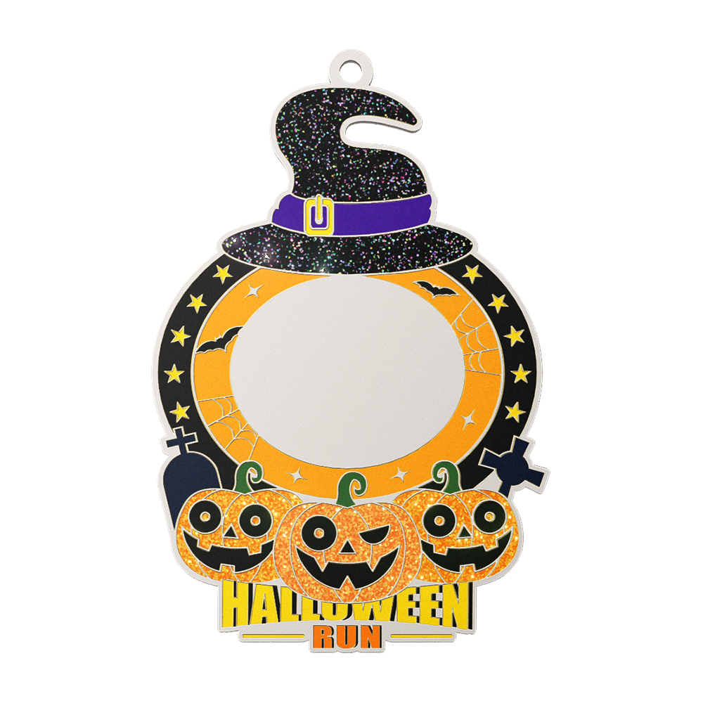 Custom Halloween Run Glitter Medal shiny silver