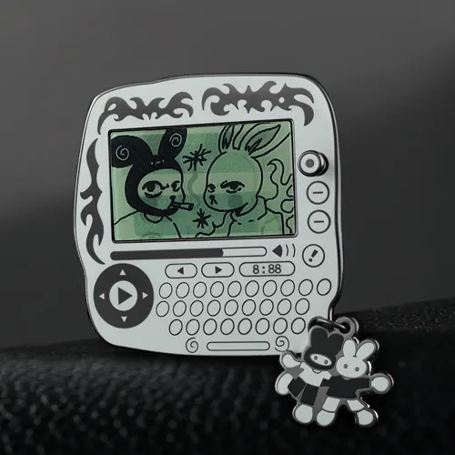 Custom Retro Bunny Console Hard Enamel Pin with Dangle
