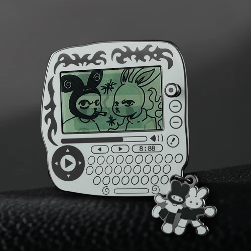 Custom Retro Bunny Console Hard Enamel Pin with Dangle