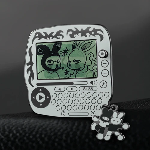 Custom Retro Bunny Console Hard Enamel Pin with Dangle