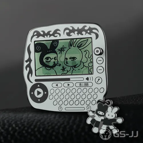 Custom Retro Bunny Console Hard Enamel Pin with Dangle Custom Retro Bunny Console Hard Enamel Pin with Dangle