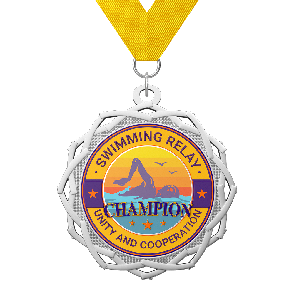 Custom Swimming Relay Champion Medal with ribbon