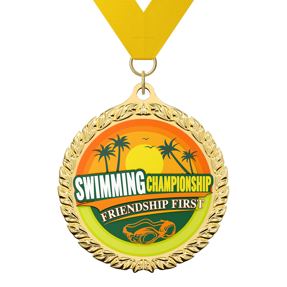 Swimming Championship Custom Medal with ribbon