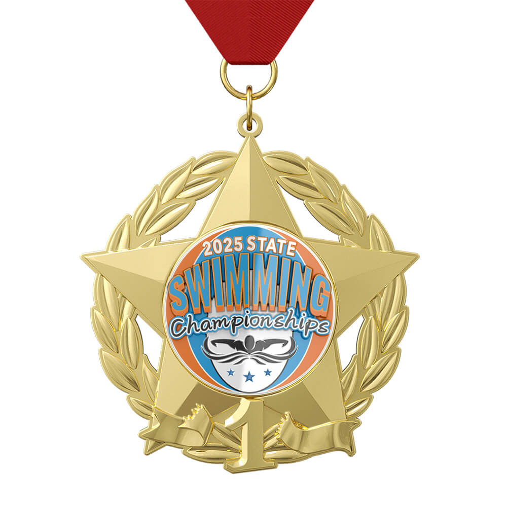2025 State Swimming Medals with ribbon