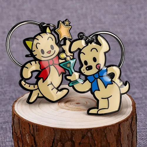 Cat & Dog Couple Metal Keychains