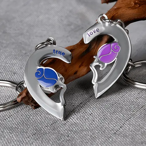 Custom Heart-shaped Metal Couple Keychains