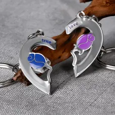 Custom Heart-shaped Metal Couple Keychains