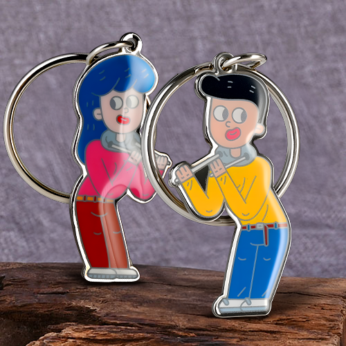 Dancing Funny Couple Metal Keychains
