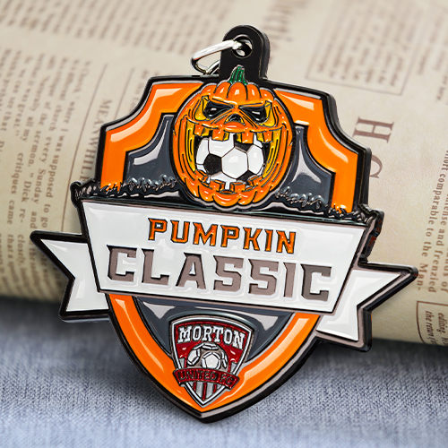 Custom Black Pumpkin Classic Soccer Medal