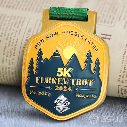 Custom Shiny Gold 5K Running Medal Custom Shiny Gold 5K Running Medal