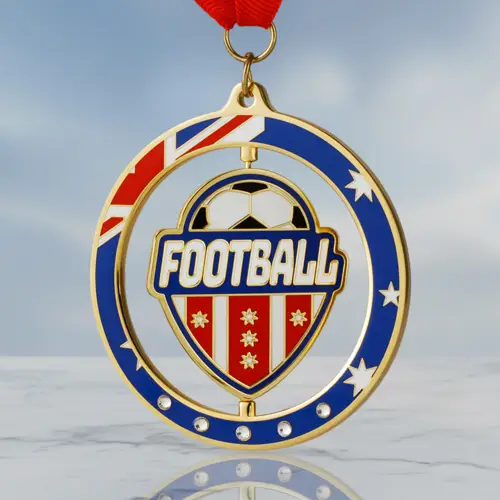 Custom Gold Football Medal with Australian Flag