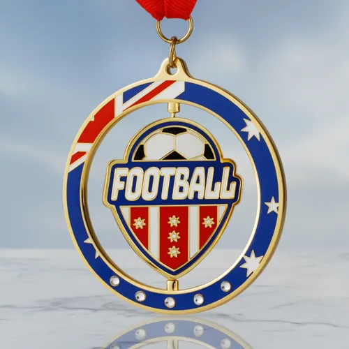 Custom Gold Football Medal with Australian Flag Custom Gold Football Medal with Australian Flag