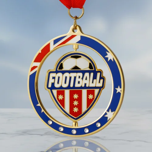 Custom Gold Football Medal with Australian Flag