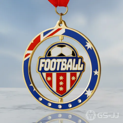 Custom Gold Football Medal with Australian Flag Custom Gold Football Medal with Australian Flag